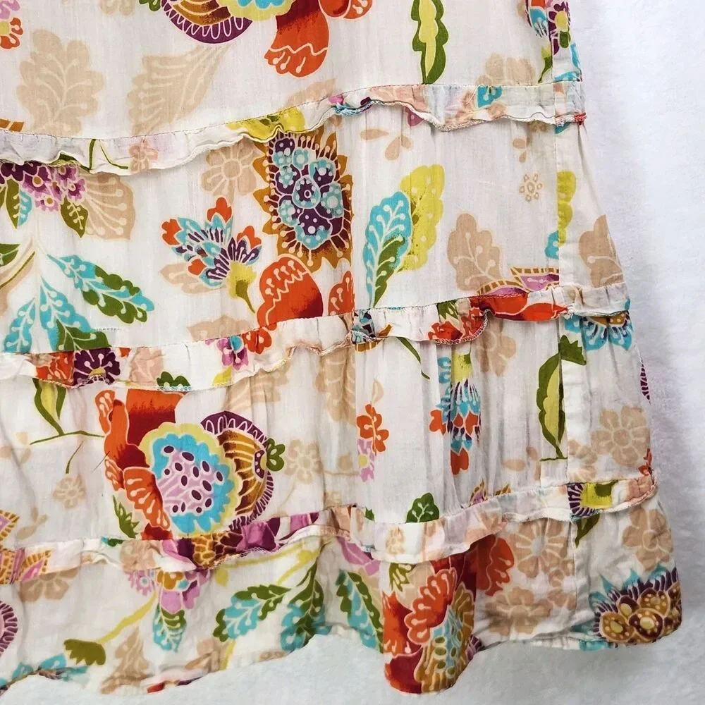 Life Style Womens Floral 100% Cotton Maxi Skirt Petite Medium PM Boho Deco India